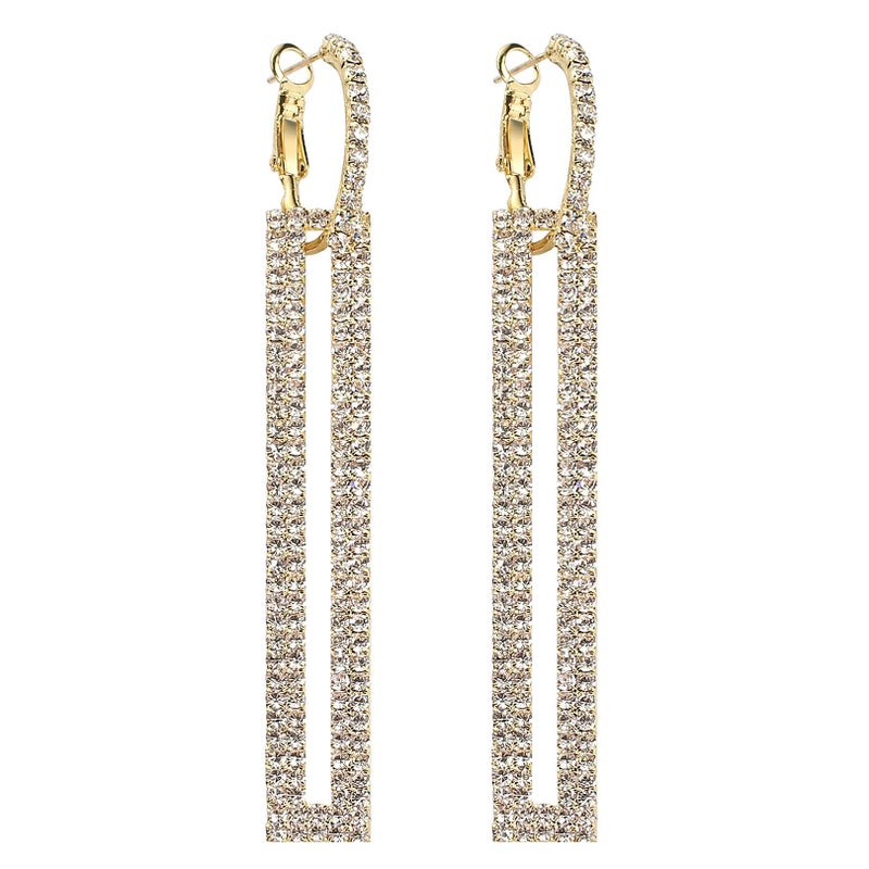 QJLE Geometric Rectangle Cubic Zirconia Rhinestone long Drop Dangle Earrings for women Hypoallergenic Pierced (Gold) - Image 1